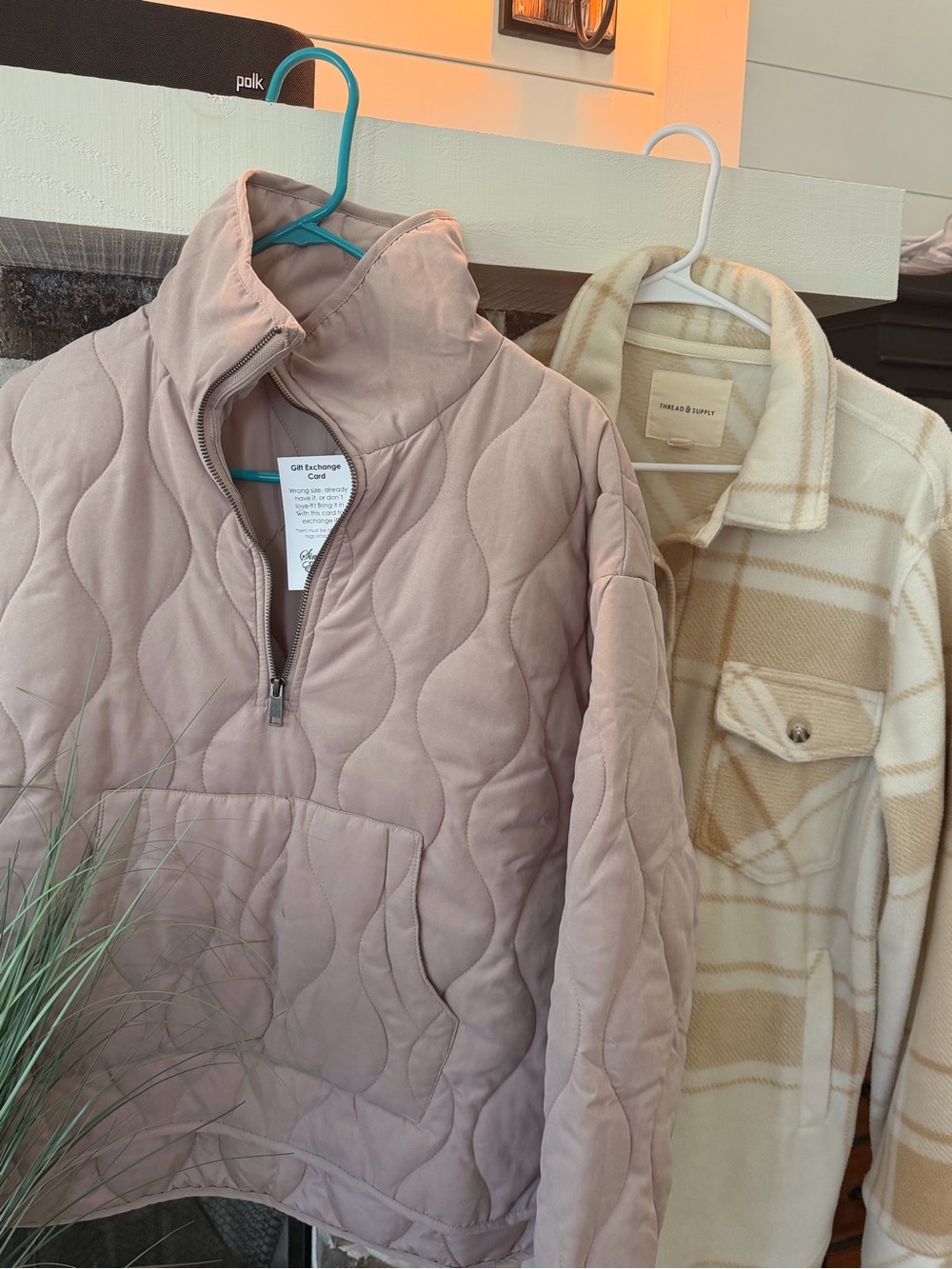 Two jackets one puffer medium and one quilted shirt jacket small but fits like m